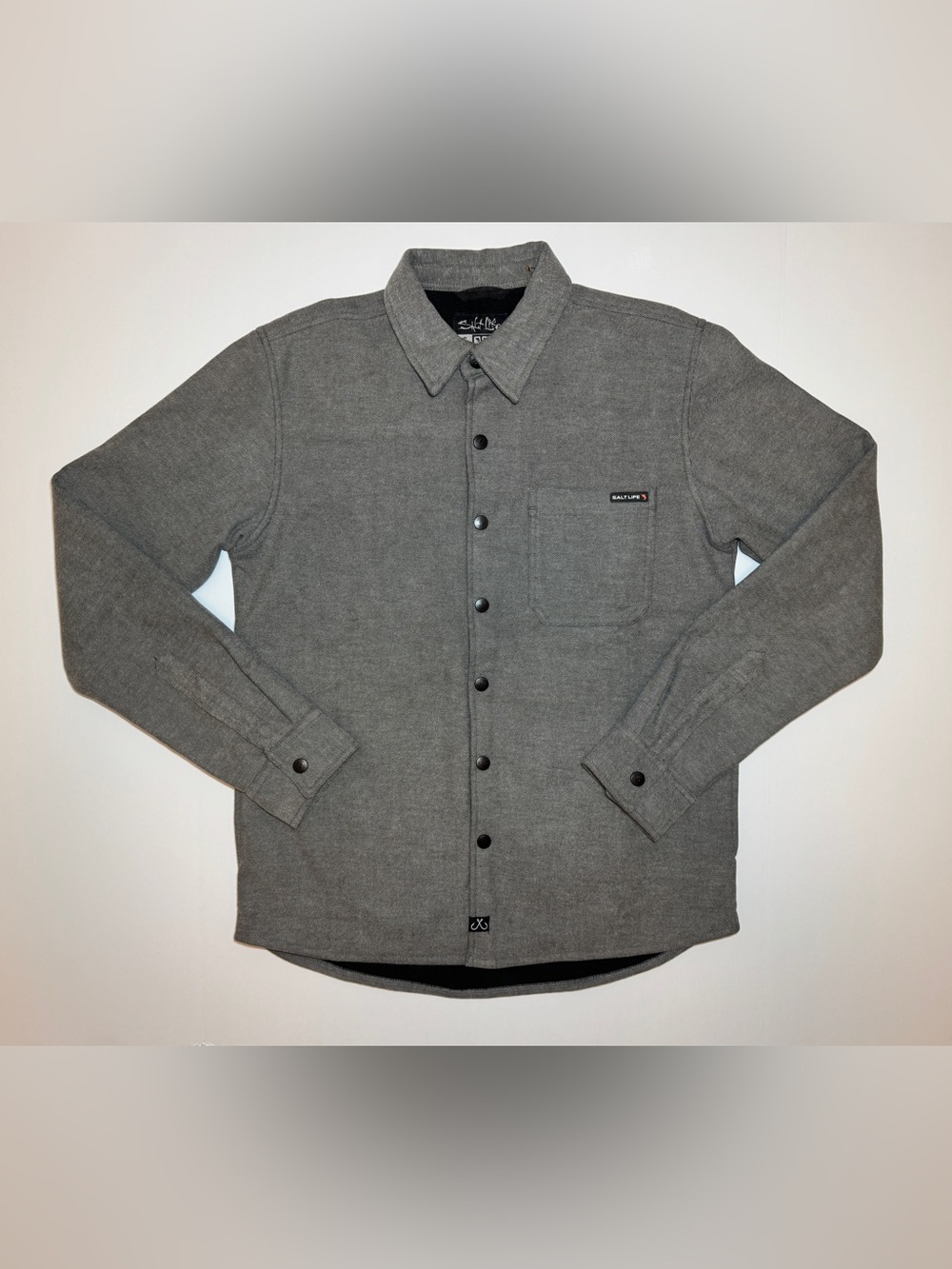 NWT Salt Life Men's Gray Long-Sleeve Button-Up Shirt Jacket with Fleece Interior